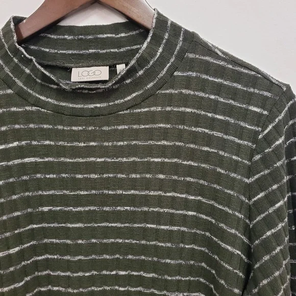 Logo Lori Goldstein Womens Asymmetrical Striped Tunic Top Size 1X Green Artsy - Picture 2 of 10